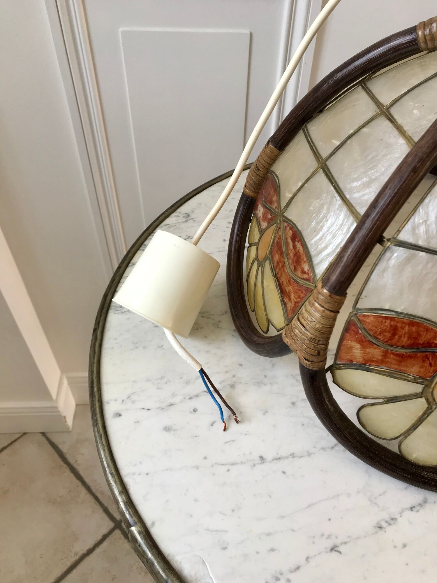 Suspension in mother-of-pearl and bamboo / rattan 70s