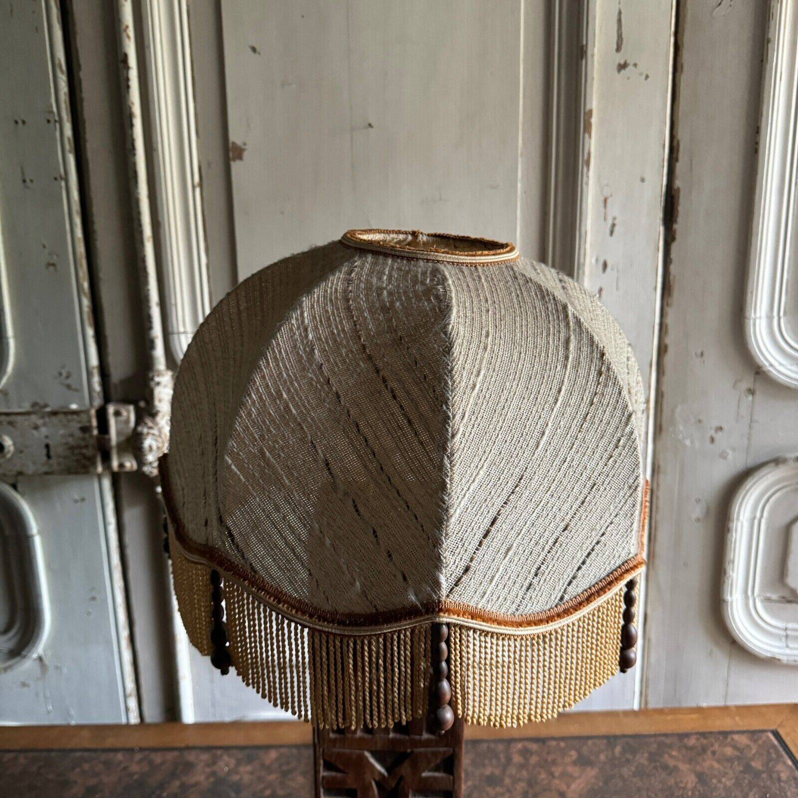 Brutalist Africanist lamp in carved wood 1950 fabric lampshade