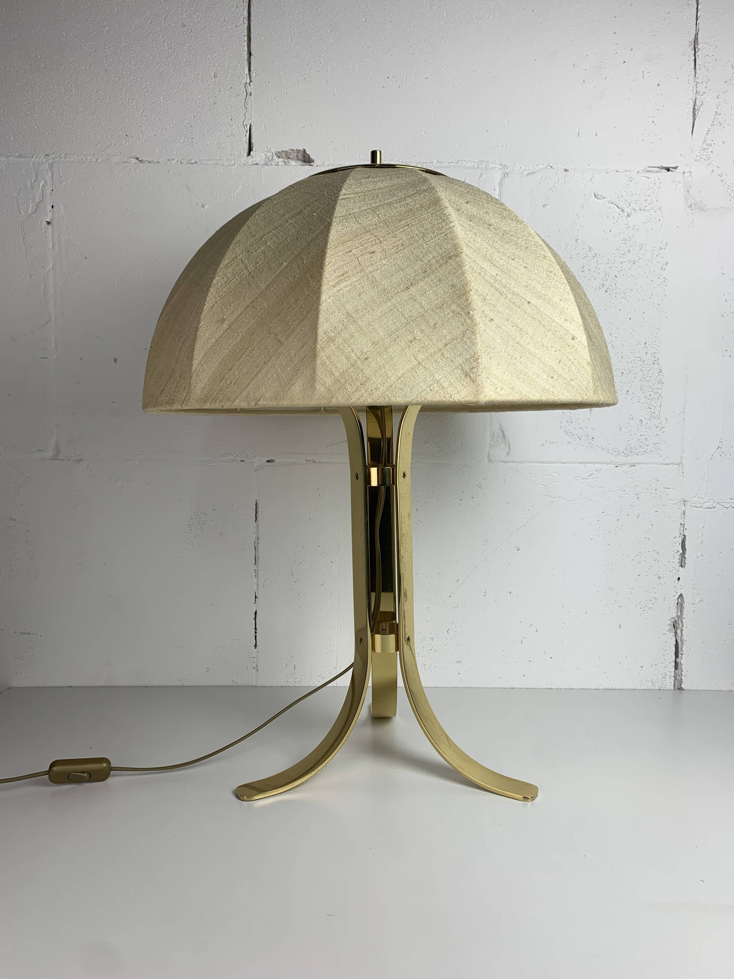 Large ( 65 cm ) midcentury brass space age mushroom table lamp, 1960s