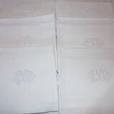 Lot de 6 serviettes anciennes monogramme "fw" blanches