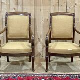 Pair of Restoration armchairs in mahogany from the end of the 19th century (fabric defects)