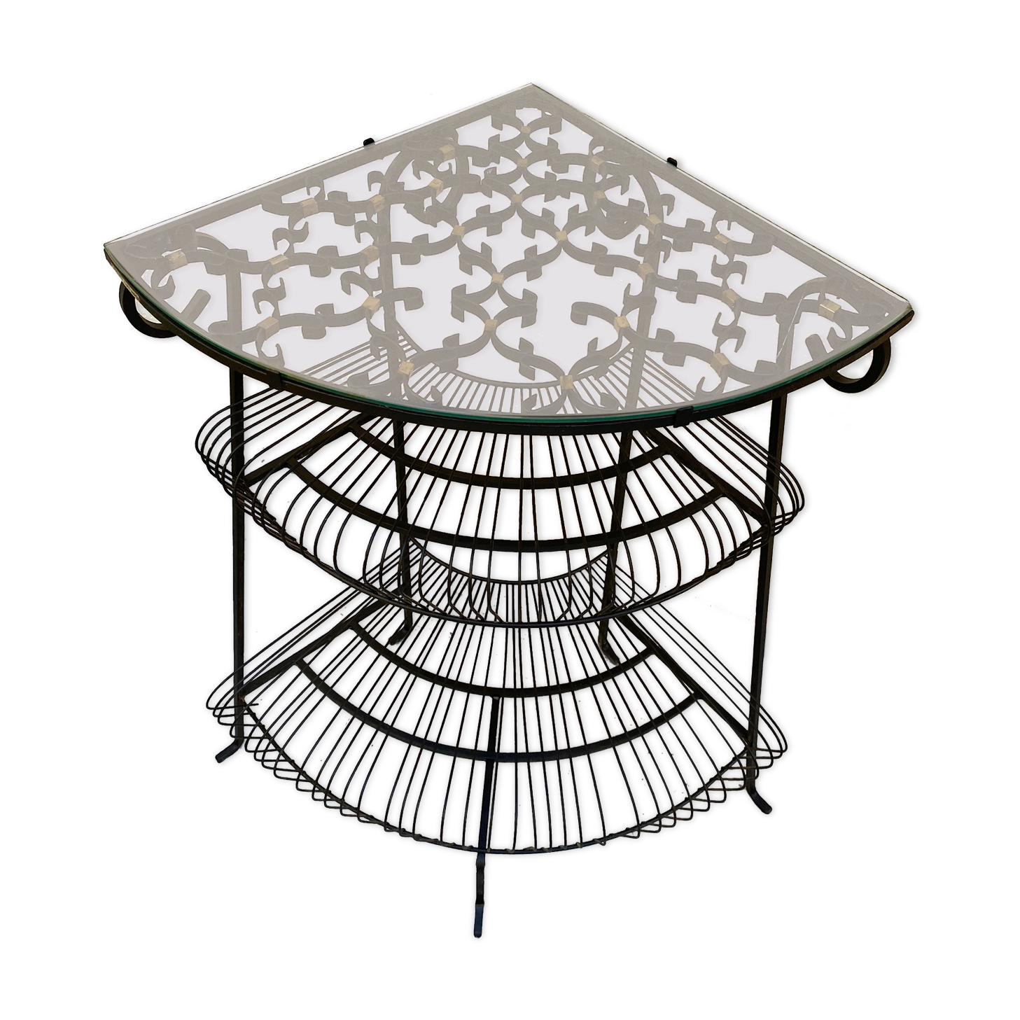 Vintage wrought iron corner shelf