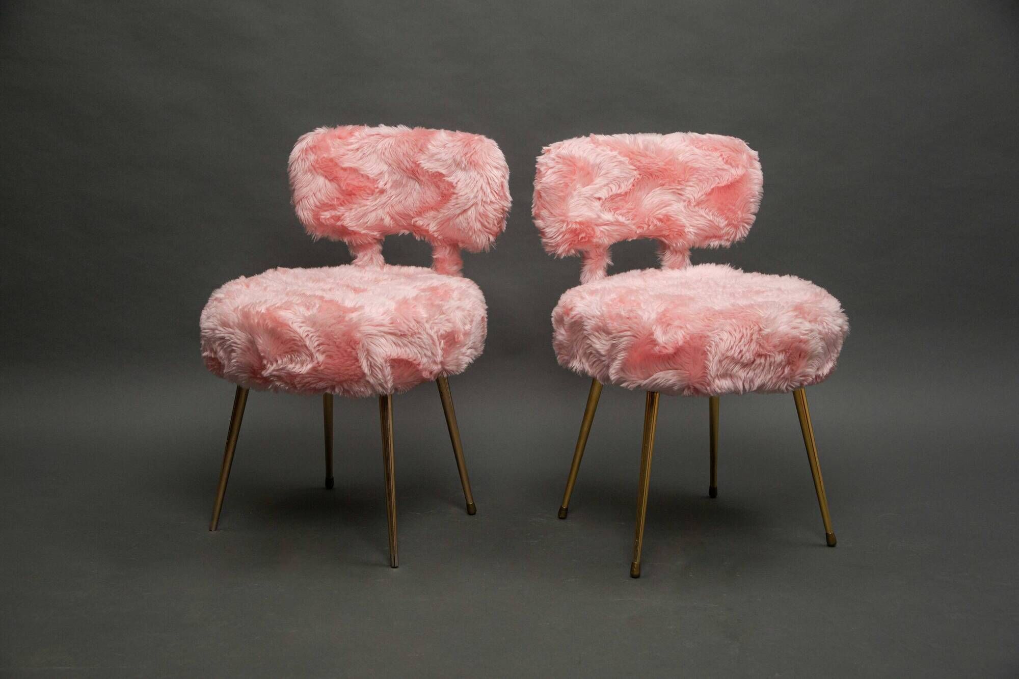 Pair of pink Pelfran moumoute chairs from the 60s and 70s