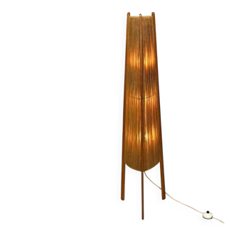 Mid-century floor lamp, sisal/teak wood, Temde, Switzerland, 1960s.