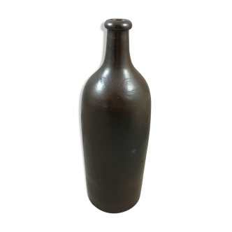 Old bottle in black glazed stoneware vintage signed Jean Dubost Noron the pottery Normandy