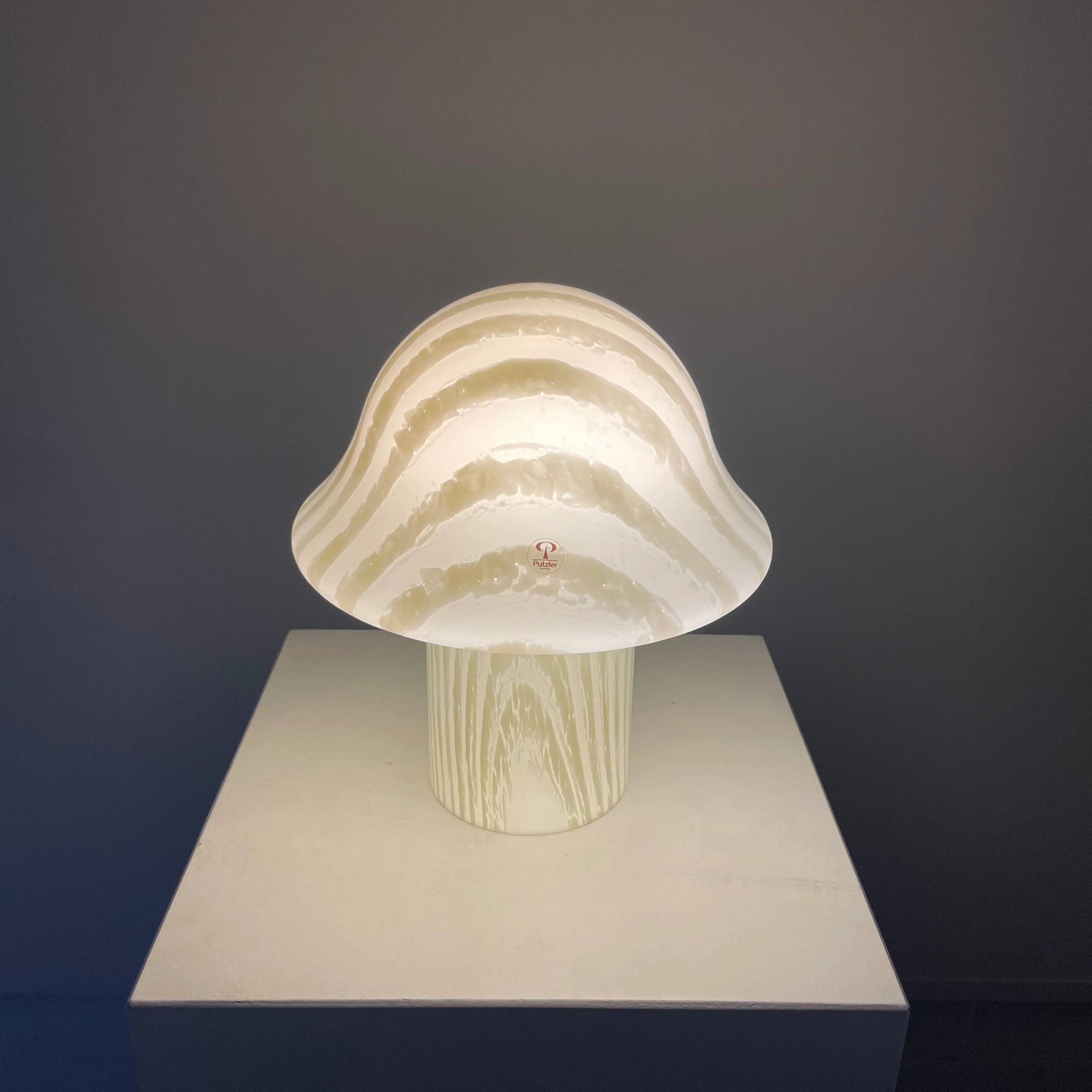 Mushroom table lamp by Peill and Putzler in striped glass, 1970.