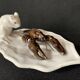 Mouse figurine plate in white enameled ceramic, signed