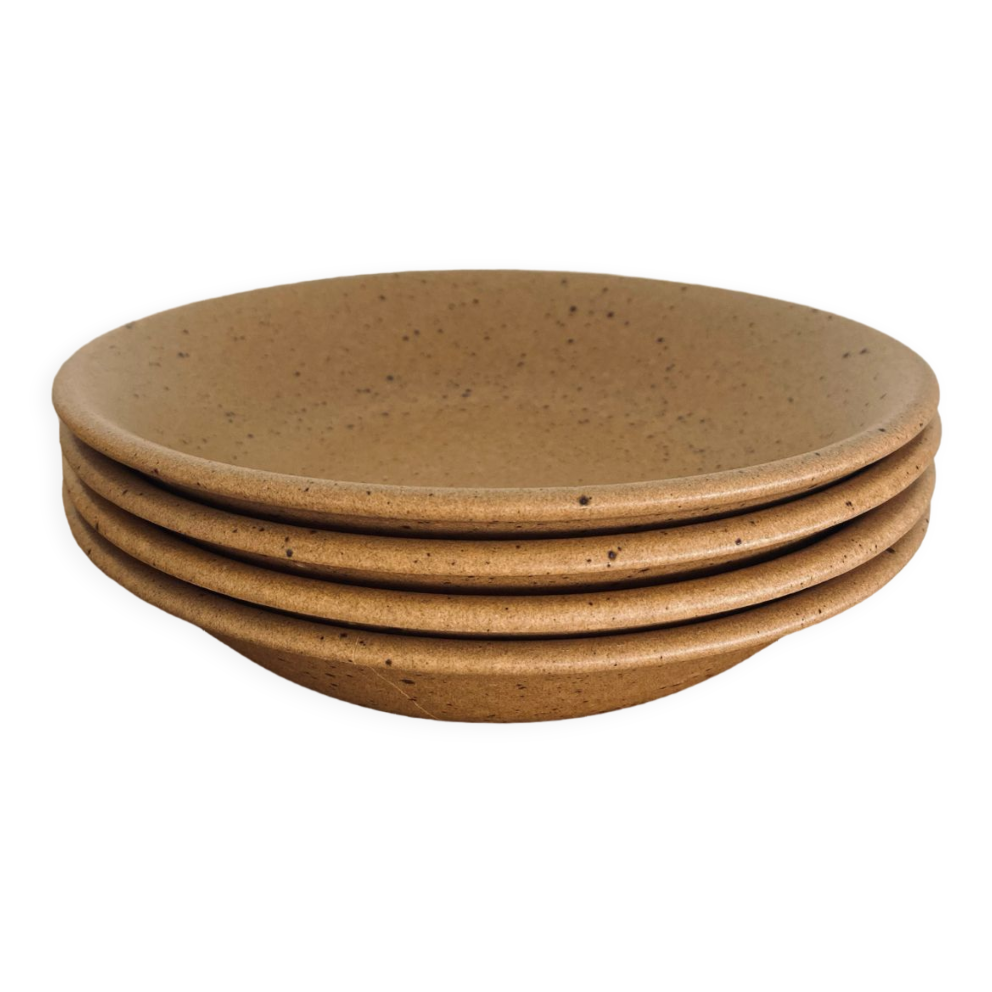 4 hollow plates in speckled stoneware