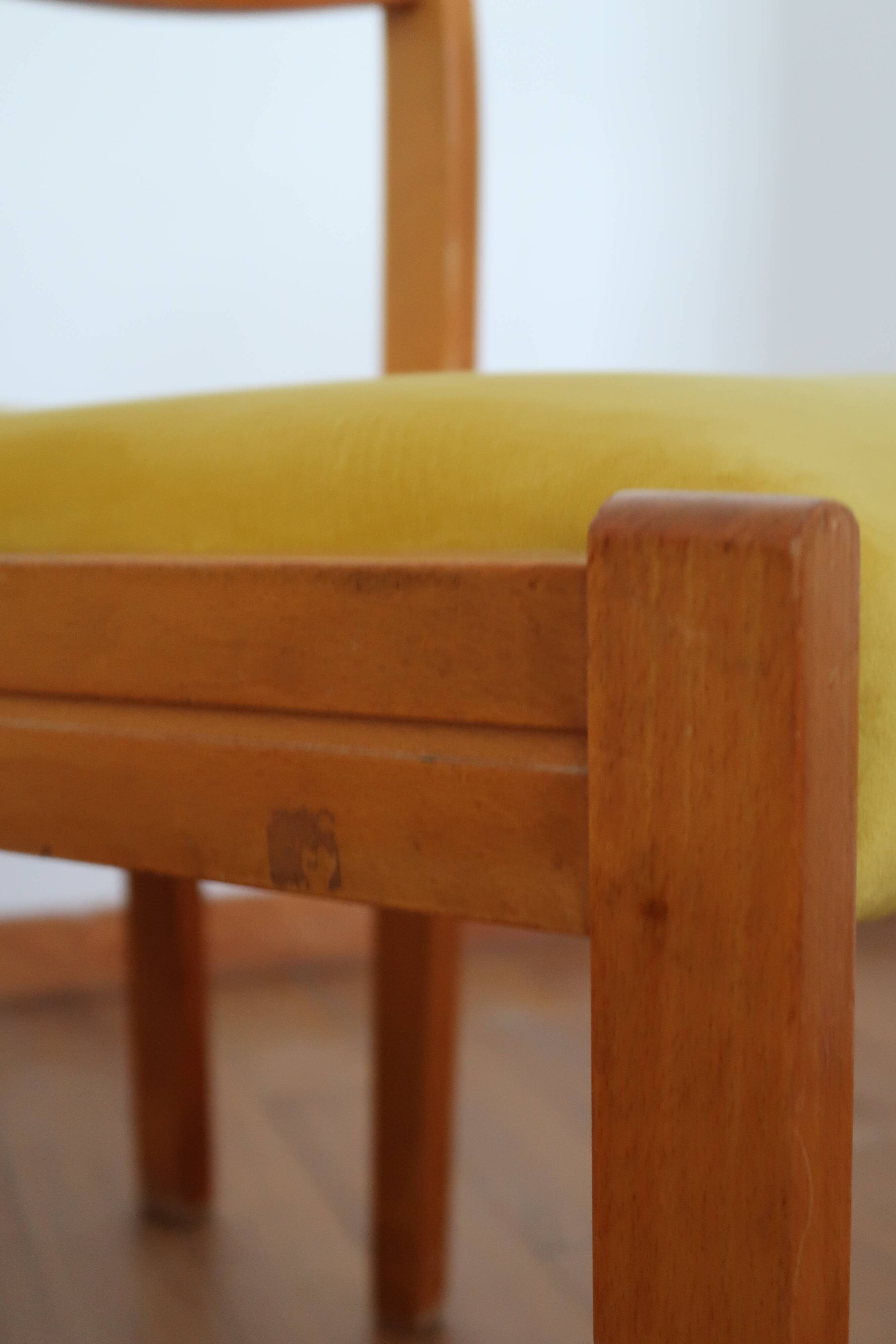 6 chaises velours jaune