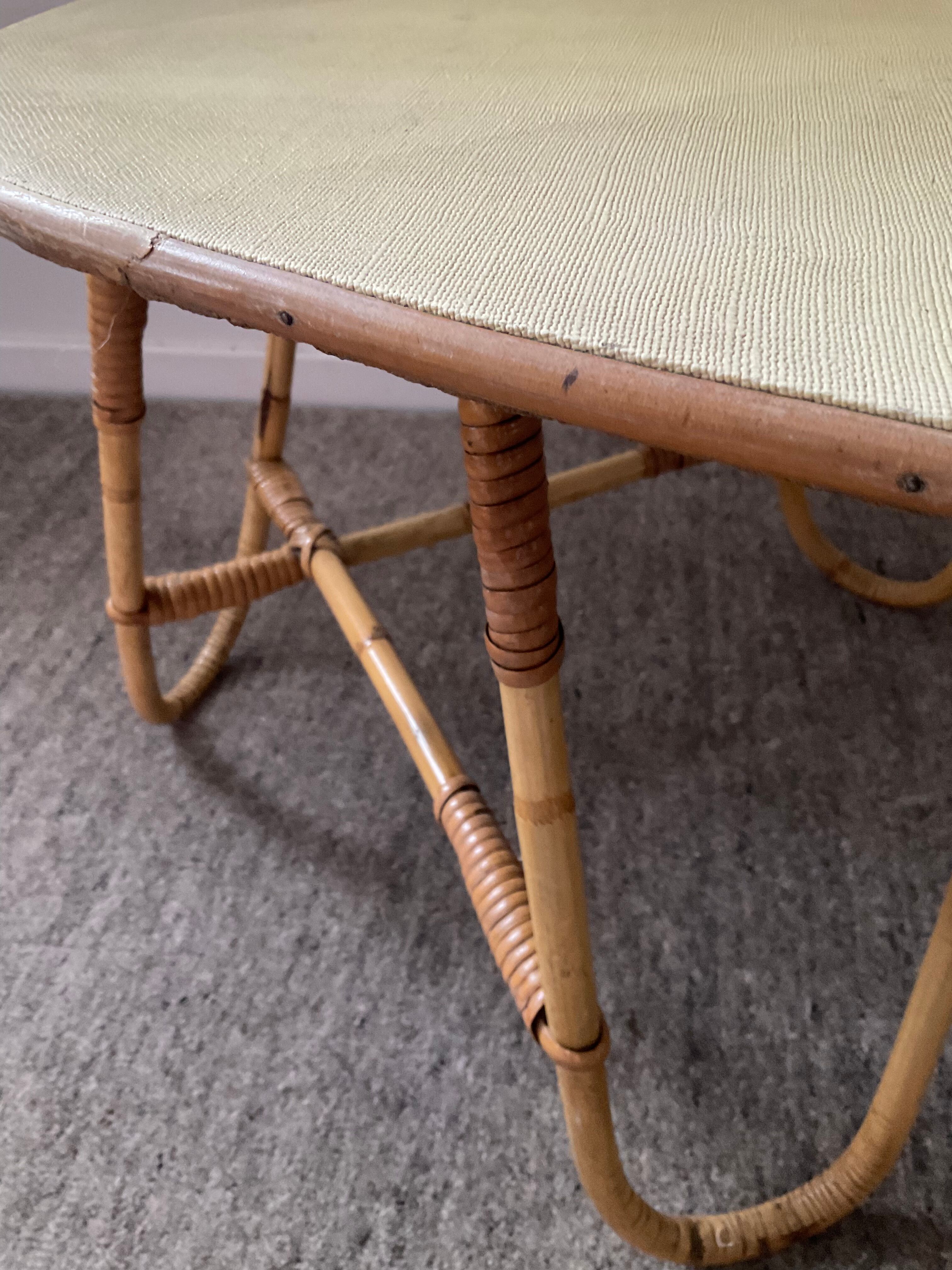 Asymmetrical rattan coffee table tripod foot, 60s