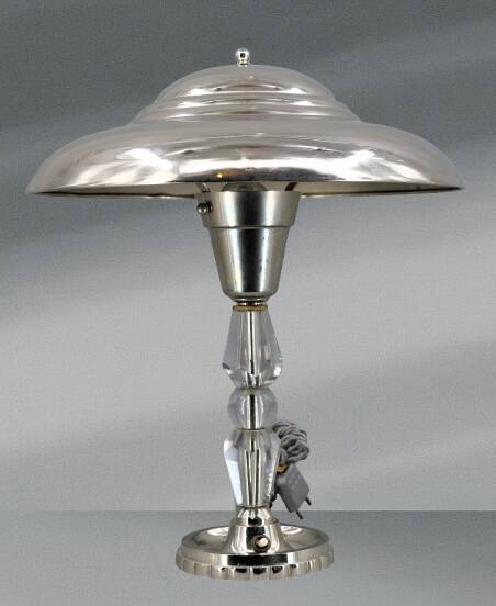 Art Deco Silver Table Lamp in Chrome Brass & Glass