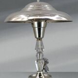 Art Deco Silver Table Lamp in Chrome Brass & Glass