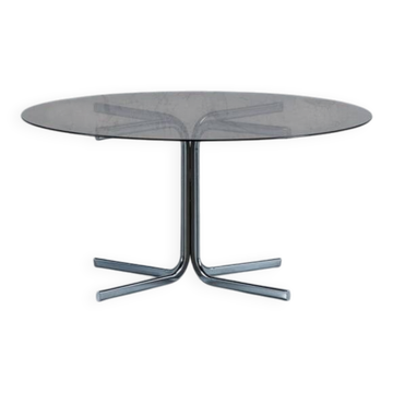 Vintage smoked glass and chrome coffee table, Denmark, 1970s