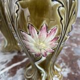 Barbotine vases, pair, Art Nouveau, DE BRUYN earthenware, signed, numbered