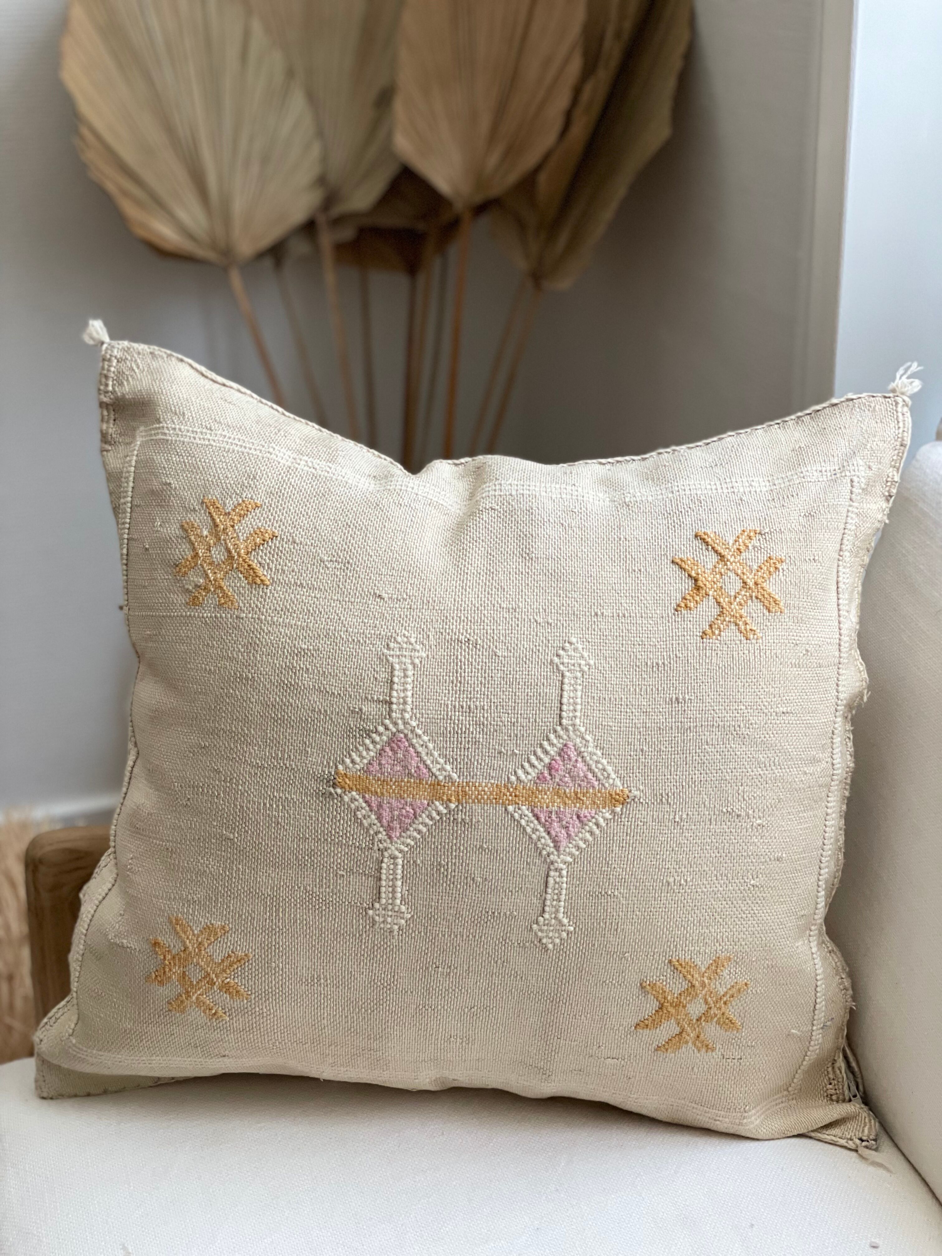 Housse de coussin sabra soie de cactus beige lin