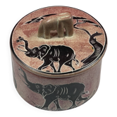 Soapstone box, trinket dish, candy dish with elephant decoration, 9.5 x 9 cm