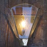 Handmade brass and engraved glass sconce