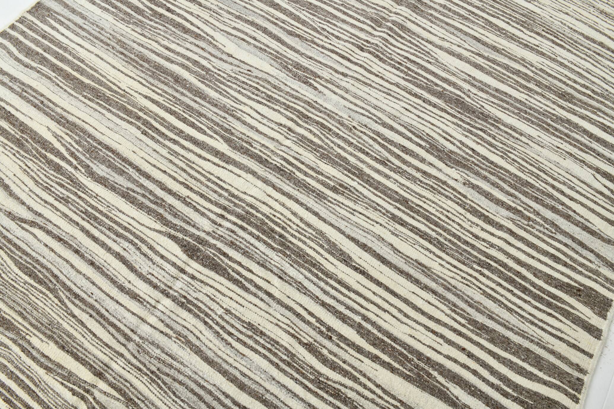 8x11 Kilim Beige and Faded Brown Distressed Handwoven Kilim Rug, 237x323 Cm