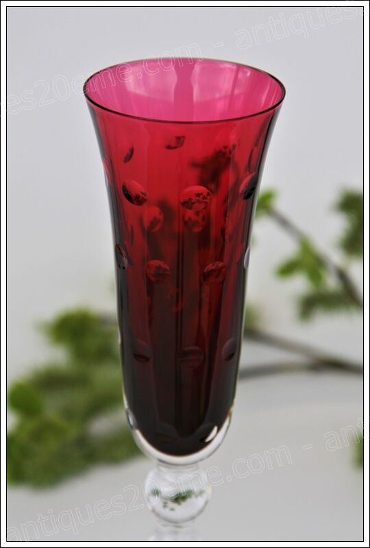 Model Bubbles series of 6 color St Louis Crystal champagne flutes