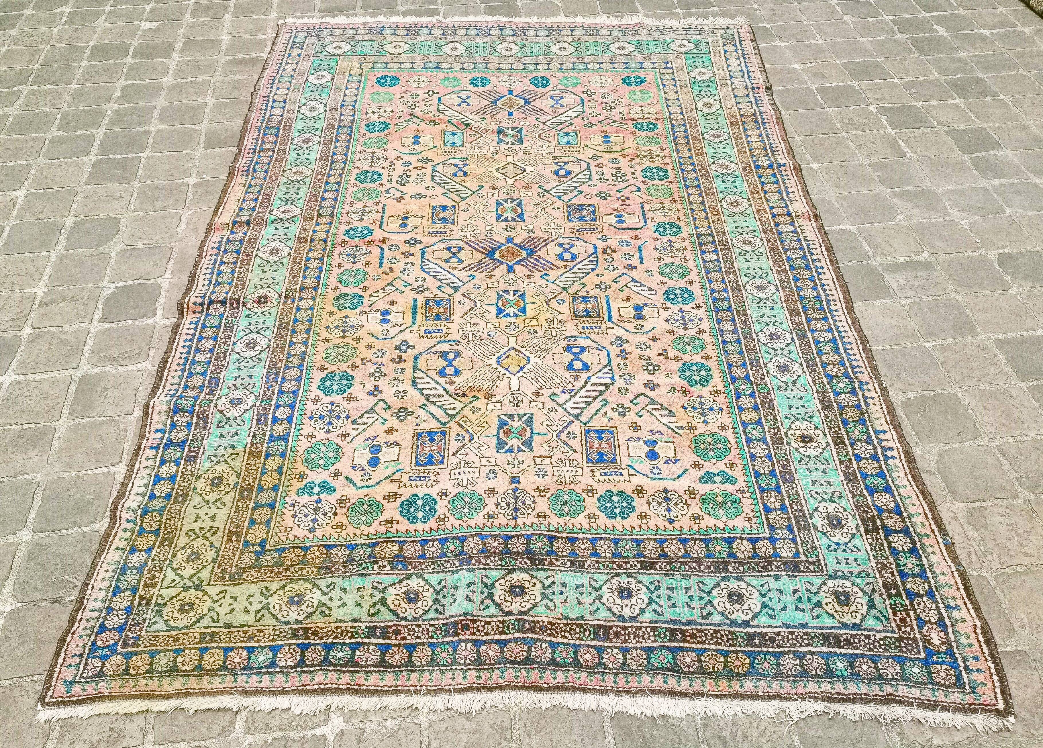 Ardebil vintage handmade Persian oriental rug 252 x 166 cm