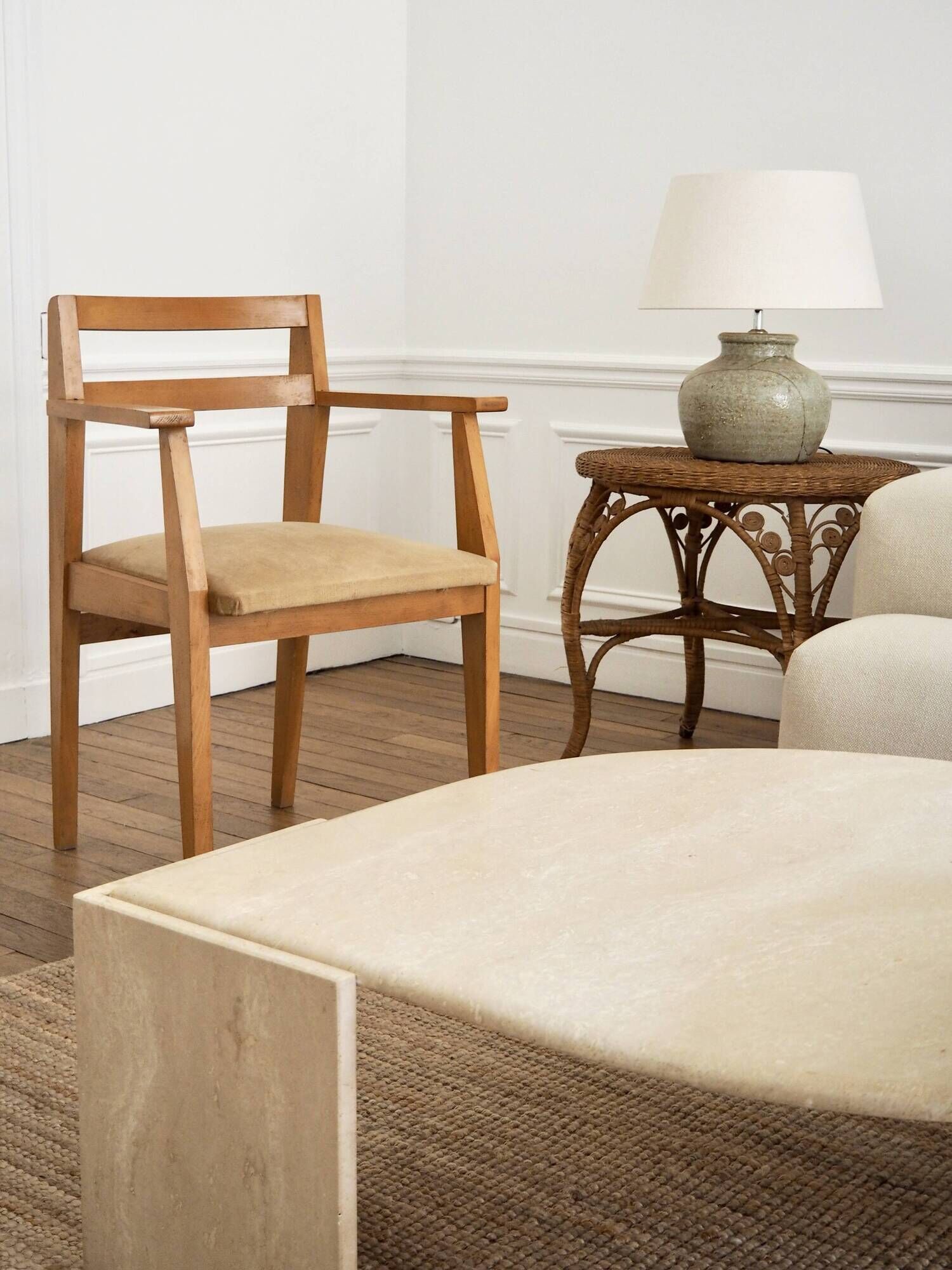 Mid-century armchair in blonde beech