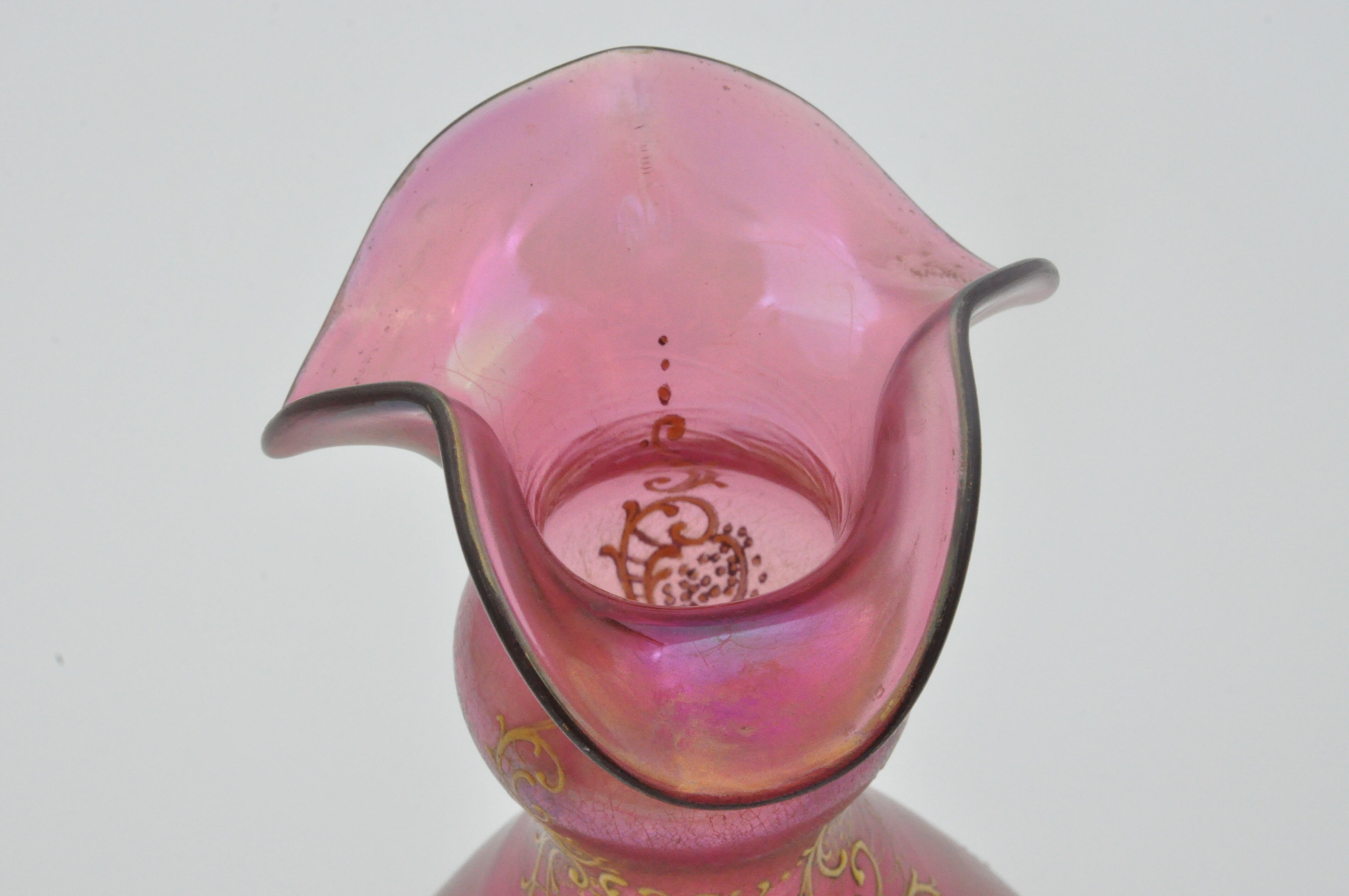 Old pair of vases glass paste enhanced with golden enamel art nouveau décor