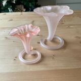Set of 2 Murano glass soliflore vases with pink corolla