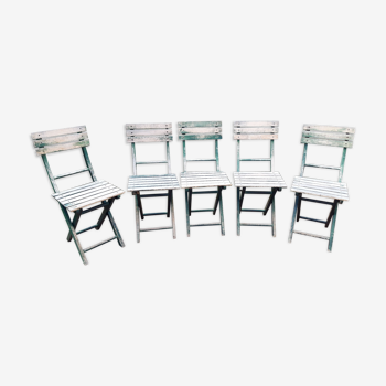 Suite de 5 chaises pliantes en bois vintage