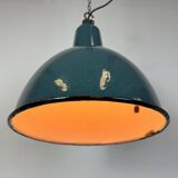 Industrial Petrol Enamel Factory Pendant Lamp, 1960s