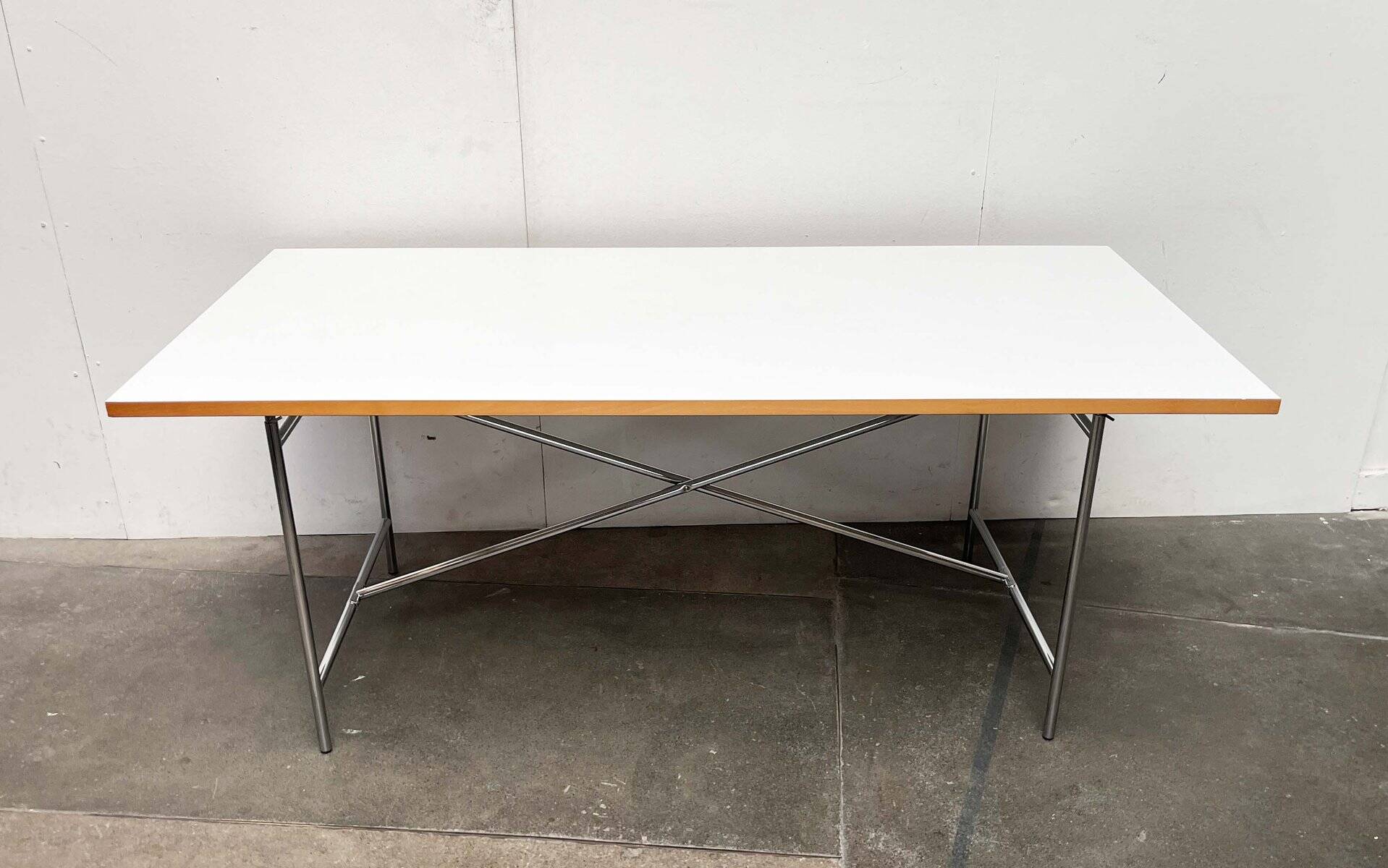 Minimalist chrome table for office or dining room by Egon Eiermann for Wieland.