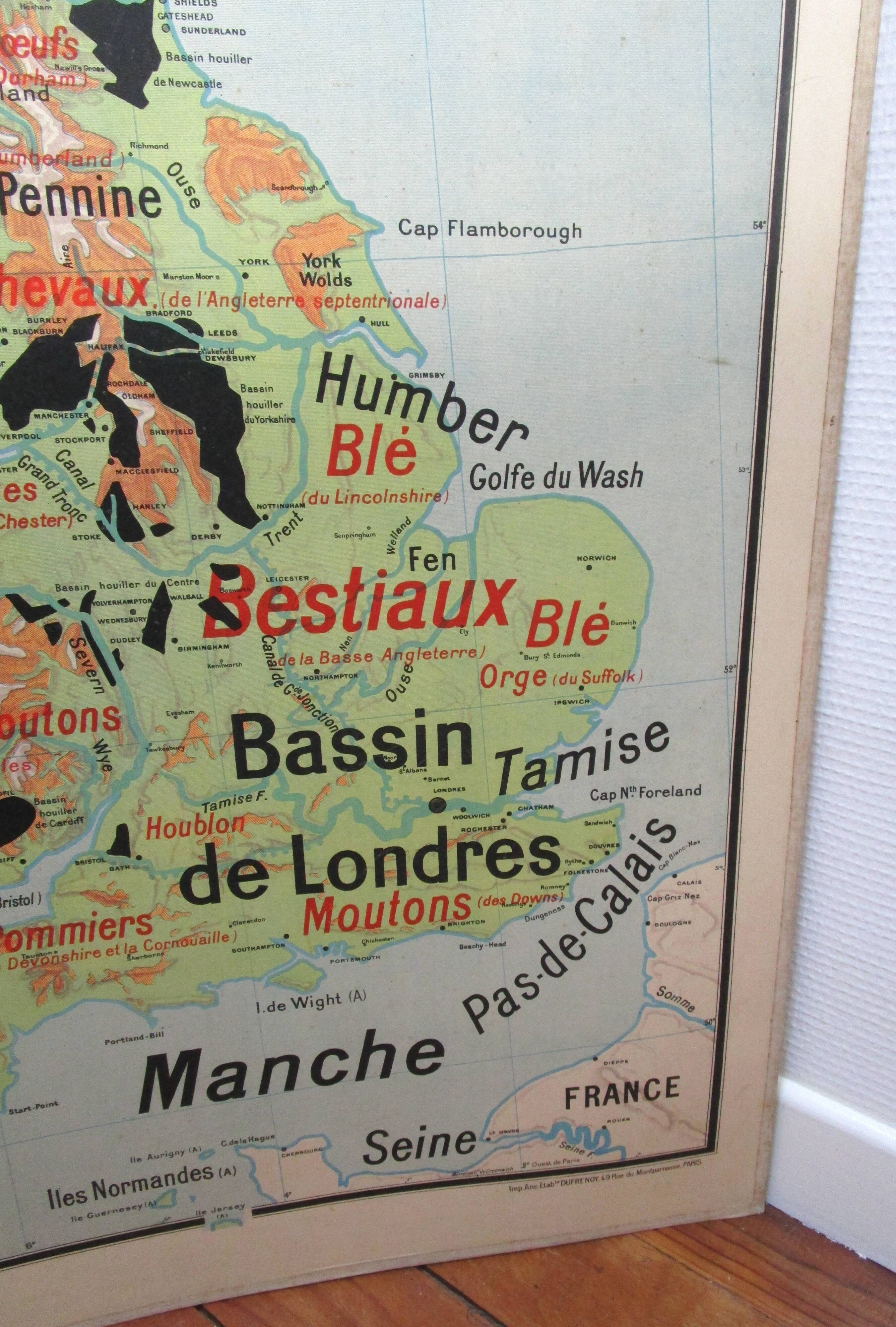Map British Islands United Kingdom vidal lablache 60s