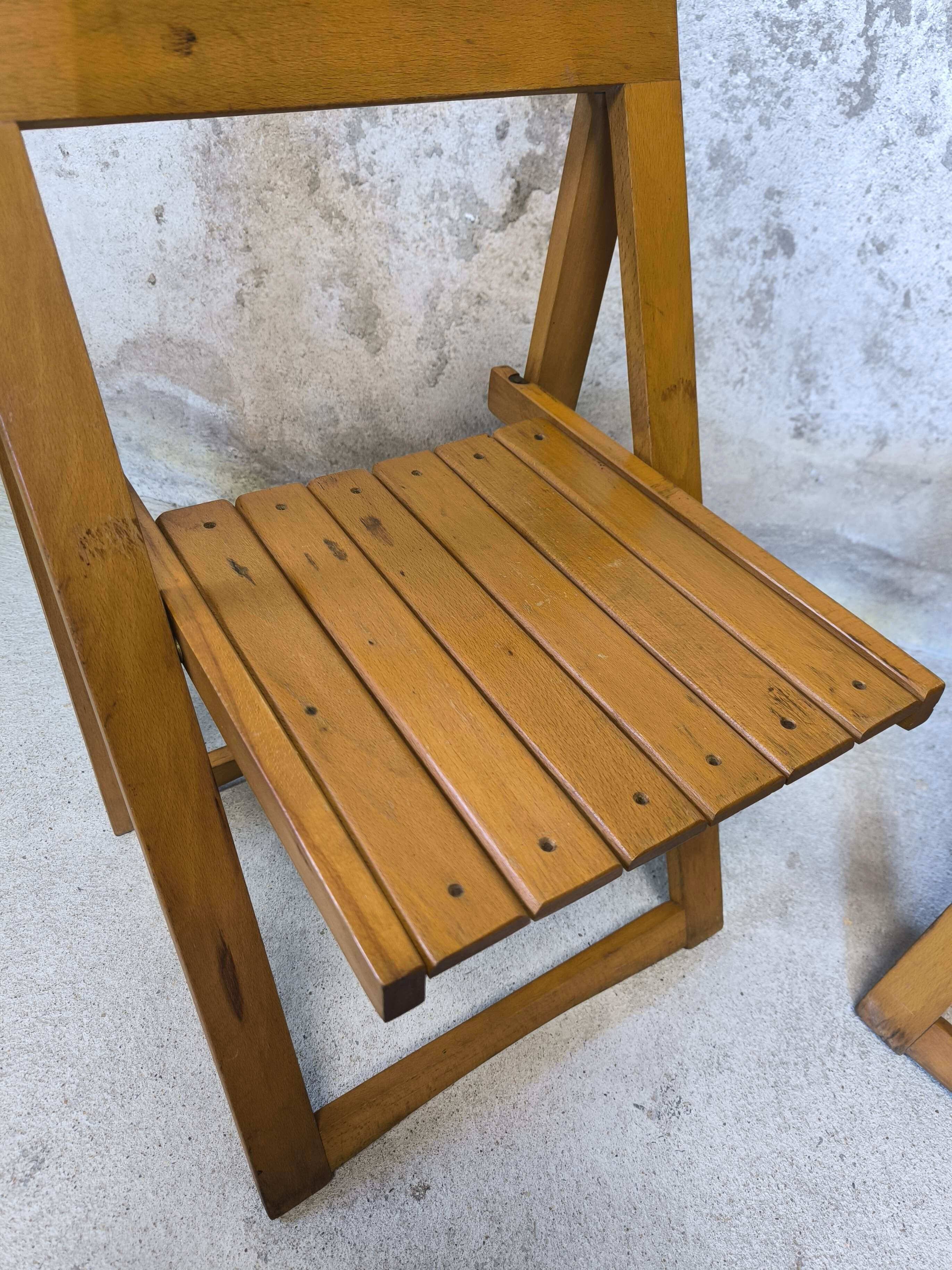 Pair of vintage folding wooden chairs by Aldo Jacober