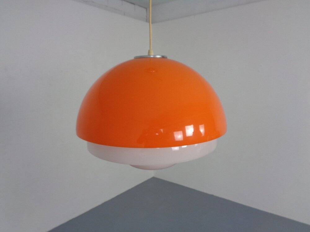 Space Age Orange & White Ceiling Lamp, Italy, 1970s