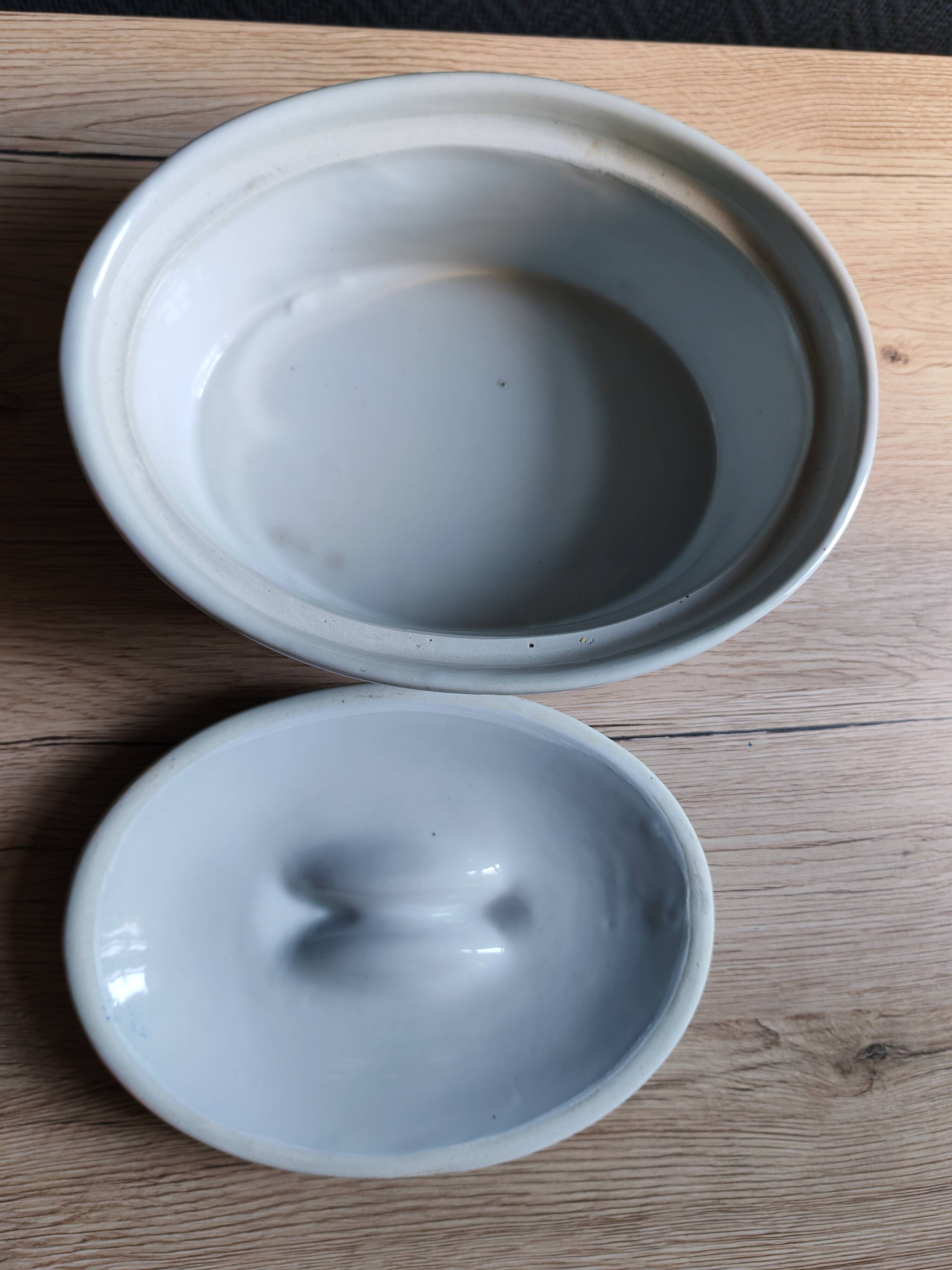 Oval Vintage Terrine in Blue and White Porcelain, Casserole with Lid