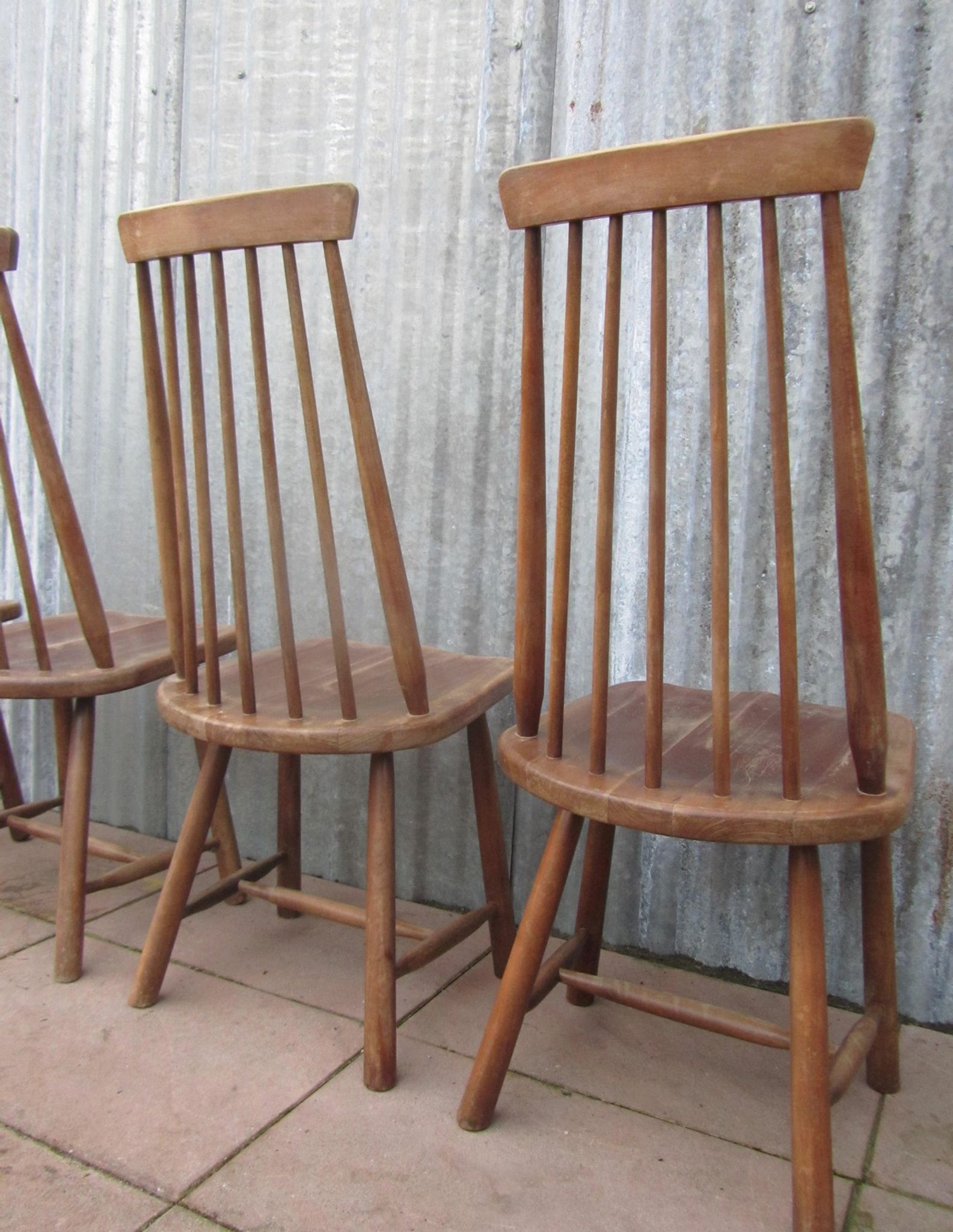 Scandinavian solid wooden high back spindle chairs, set of 4