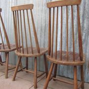 Scandinavian solid wooden high back spindle chairs, set of 4