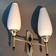 Small two-light wall lamp, white opaline and gilded brass, Circa 1960.