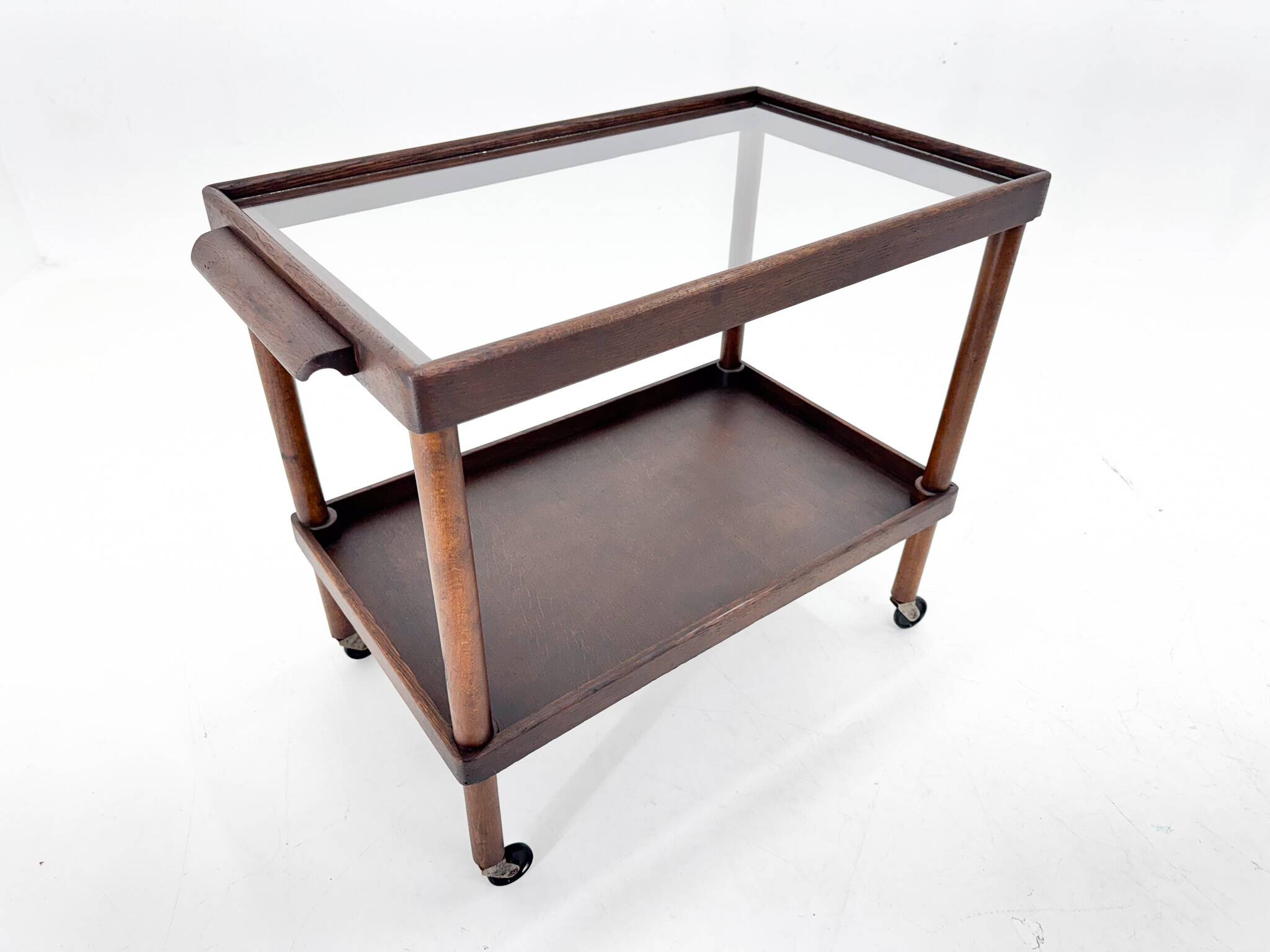 Chariot de Bar Art Déco en Bois avec Plateau en Verre, 1920