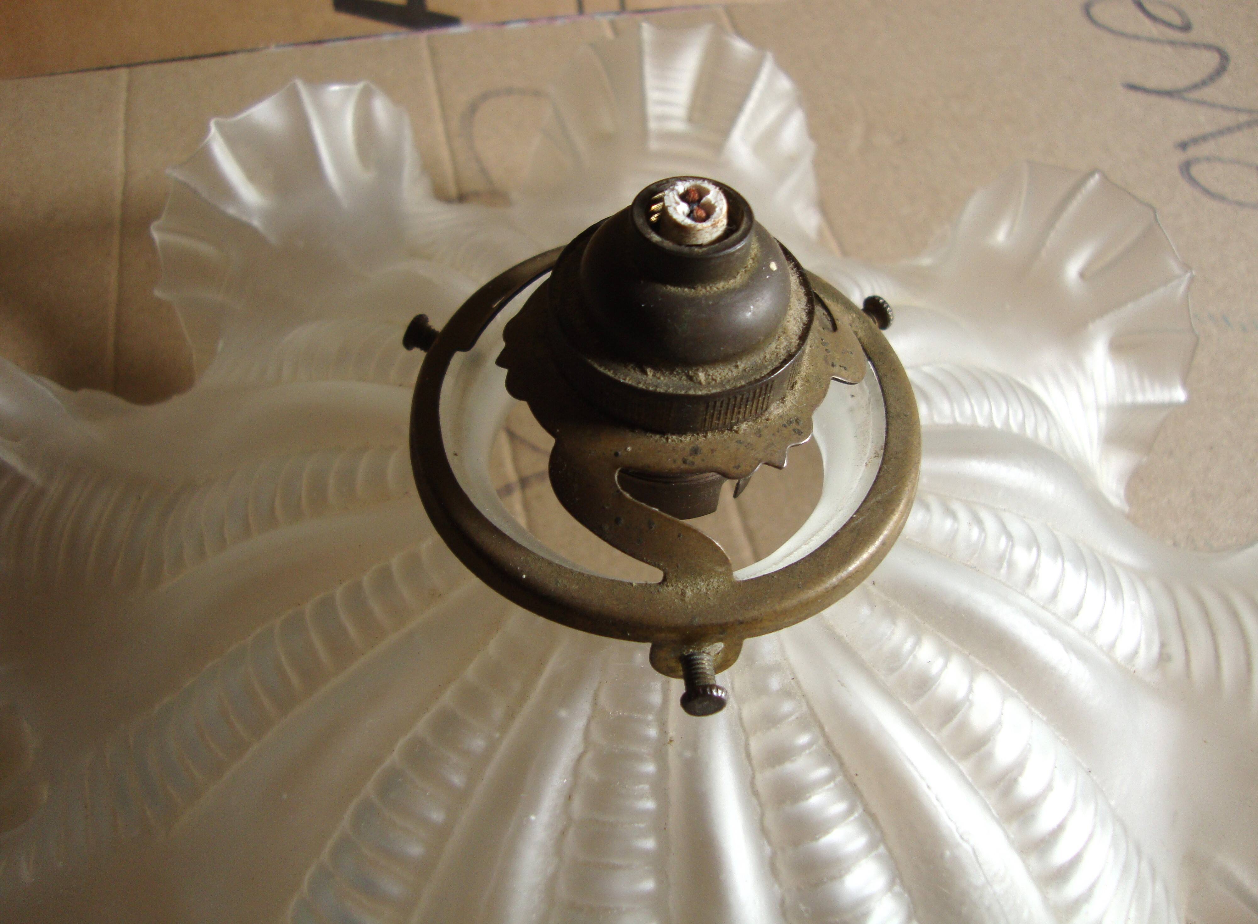 Vintage pleated glass lampshade with claw and socket.