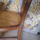 Pair of Bistrot blond wood chairs 1950 with canning seat