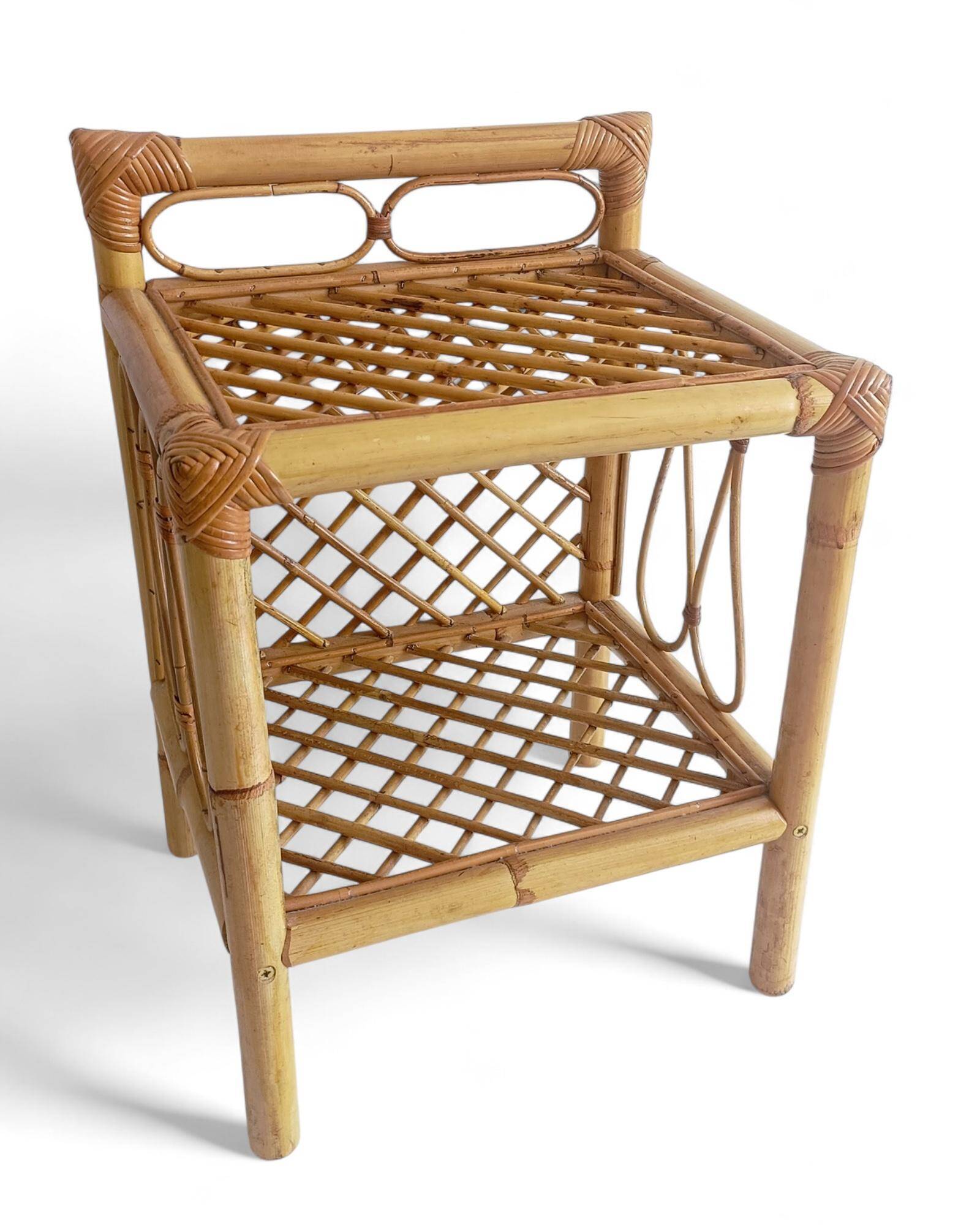 Mid-Century Bamboo and Rattan Nightstands, Spain, Hand-Crafted, 1970s