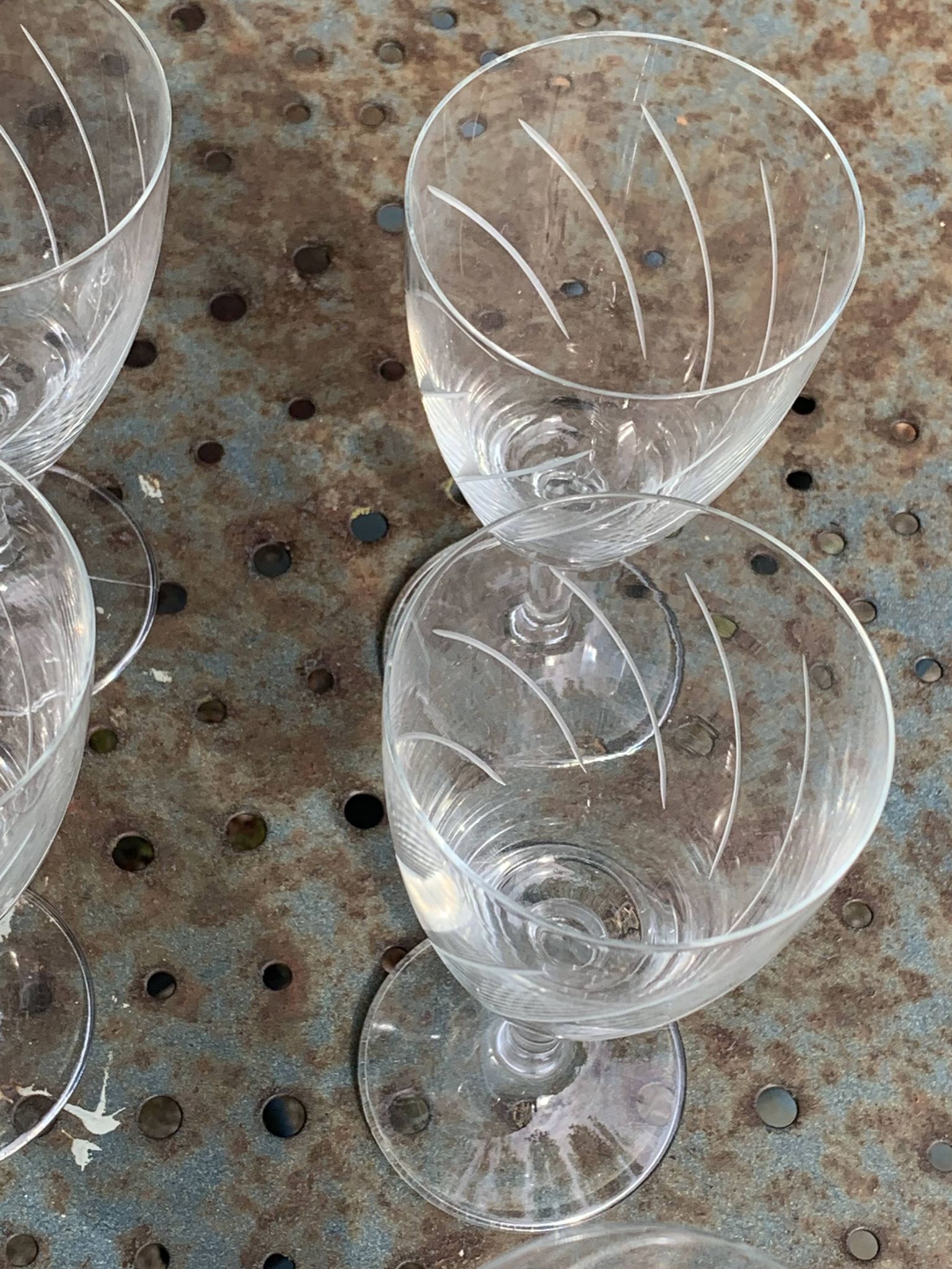 7 vintage crystal and chiseled glass wine glasses