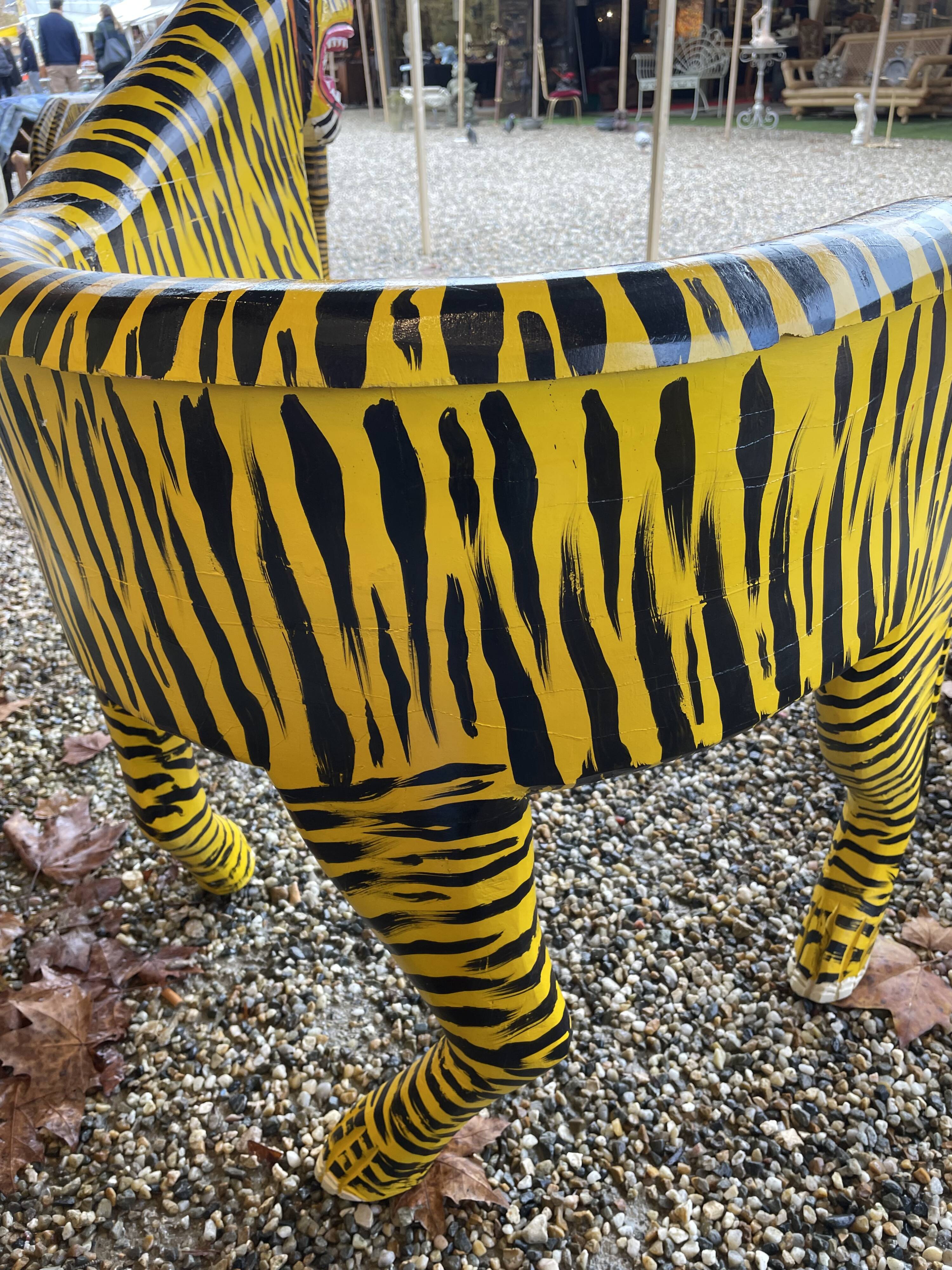 Painted wooden tiger chair