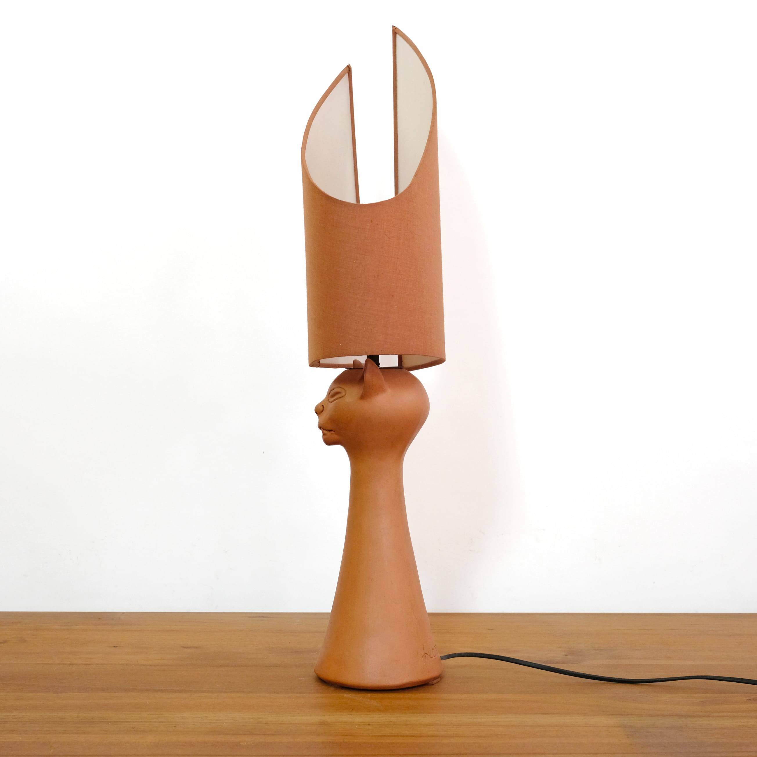 Jean Marais, terracotta cat lamp from the 70s-80s.