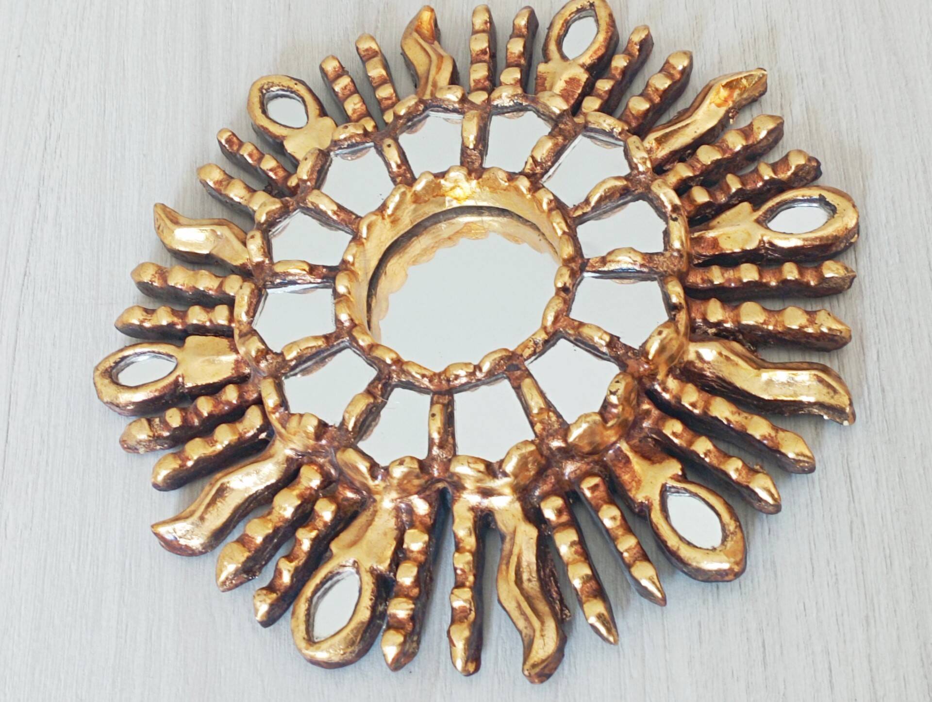 Golden wood sun mirror