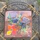 Plant door, iron harness forged twist black and golden and hand-painted ceramic tile