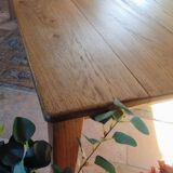 Solid oak farmhouse table with central drawer and extension