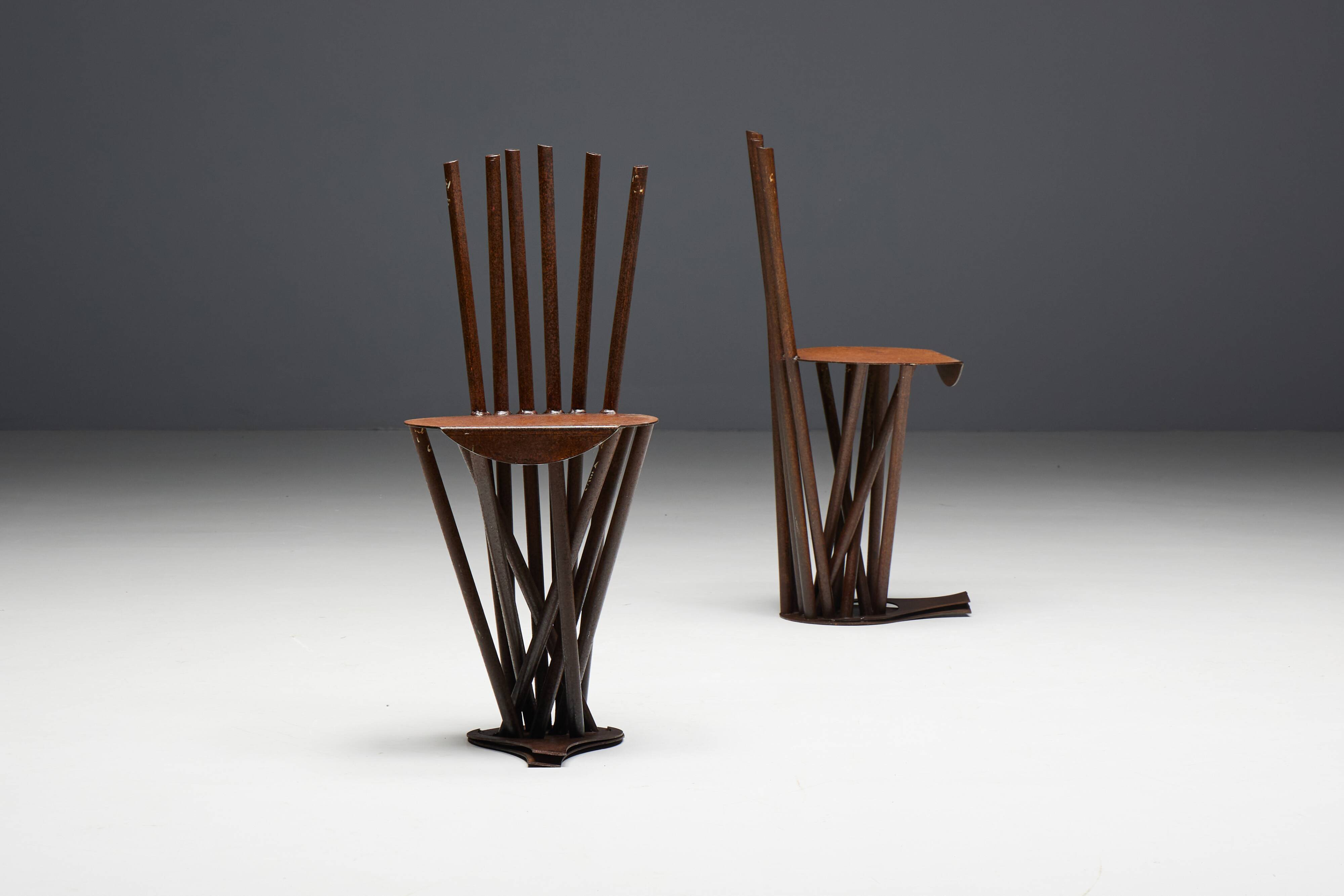 Industrial Wabi Sabi Primitive Chairs, France, 1950s