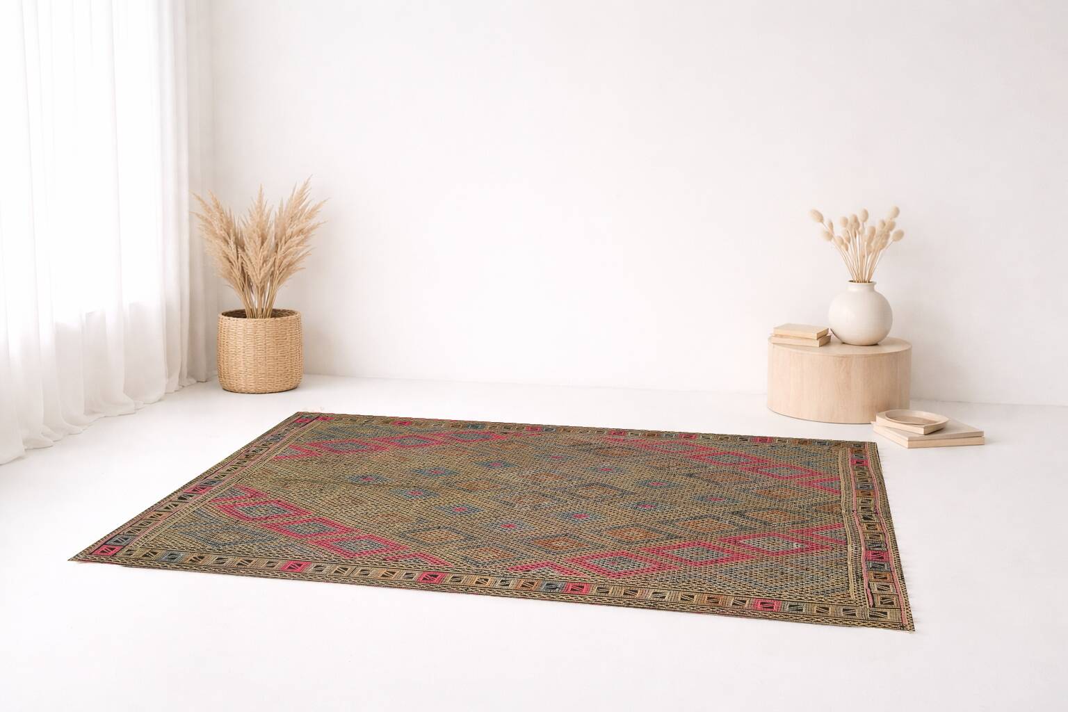 Yellow & Brown Tribal Vintage Kilim Rug, 184x246Cm
