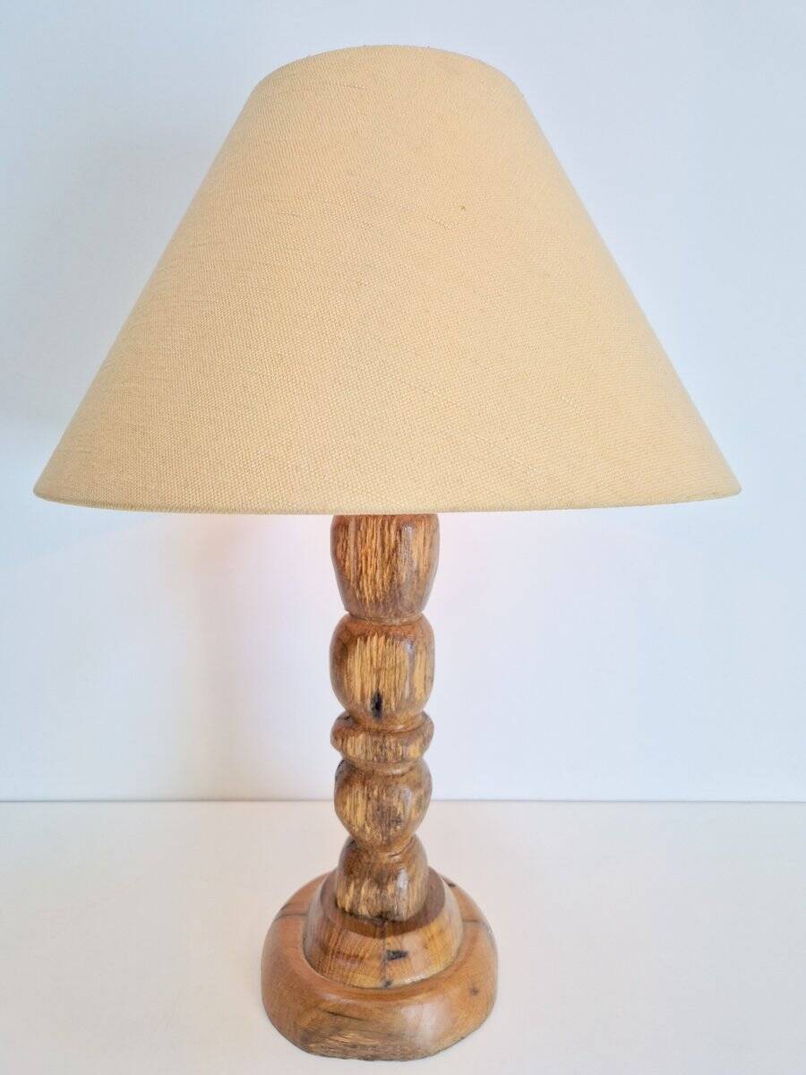 Lampe de table en bois brutaliste moderne du milieu du siècle, France, années 1950